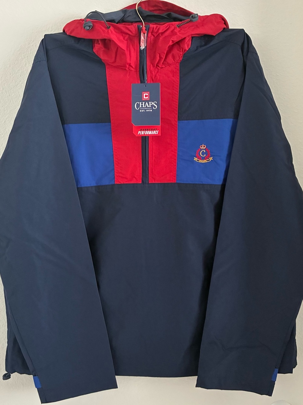 Chaps Performance Hooded Anorak - Navy/Red/Blue - Men’s XL - New With Tags